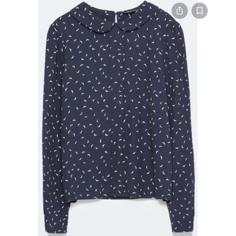 Zara Navy Collared Long Sleeve Shirt